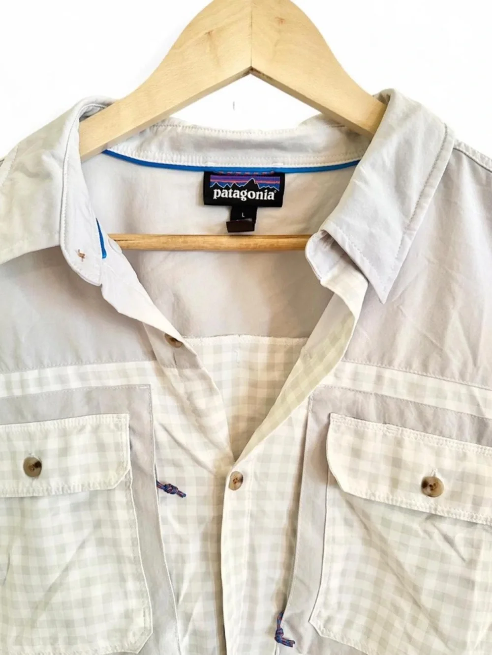 ✨SOLD✨Patagonia Boat & Beach Shirt | L |Oversized Cover-Up Neutral Coastal - Picture 4 of 13